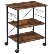 3-Tier Microwave Stand Kitchen Cart with Storage, Coffee Station Cart Bar Cart Bakers Rack, Rolling Kitchen Island Table Storage Shelf Rack, Microwave Cabinet Organizer On Wheels for Living Room, Brown