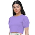 thumbnail image 2 of eloria Women's Casual Blouse Tops, Ruffle Puff Sleeve, Round-Neck Top Color: Light Purple | Size: XXXL, 2 of 6