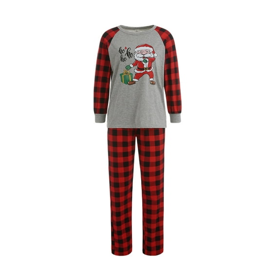 Seyurigaoka Christmas Family Pajamas Set, Santa Plaid Print Tops+Trouser/Romper