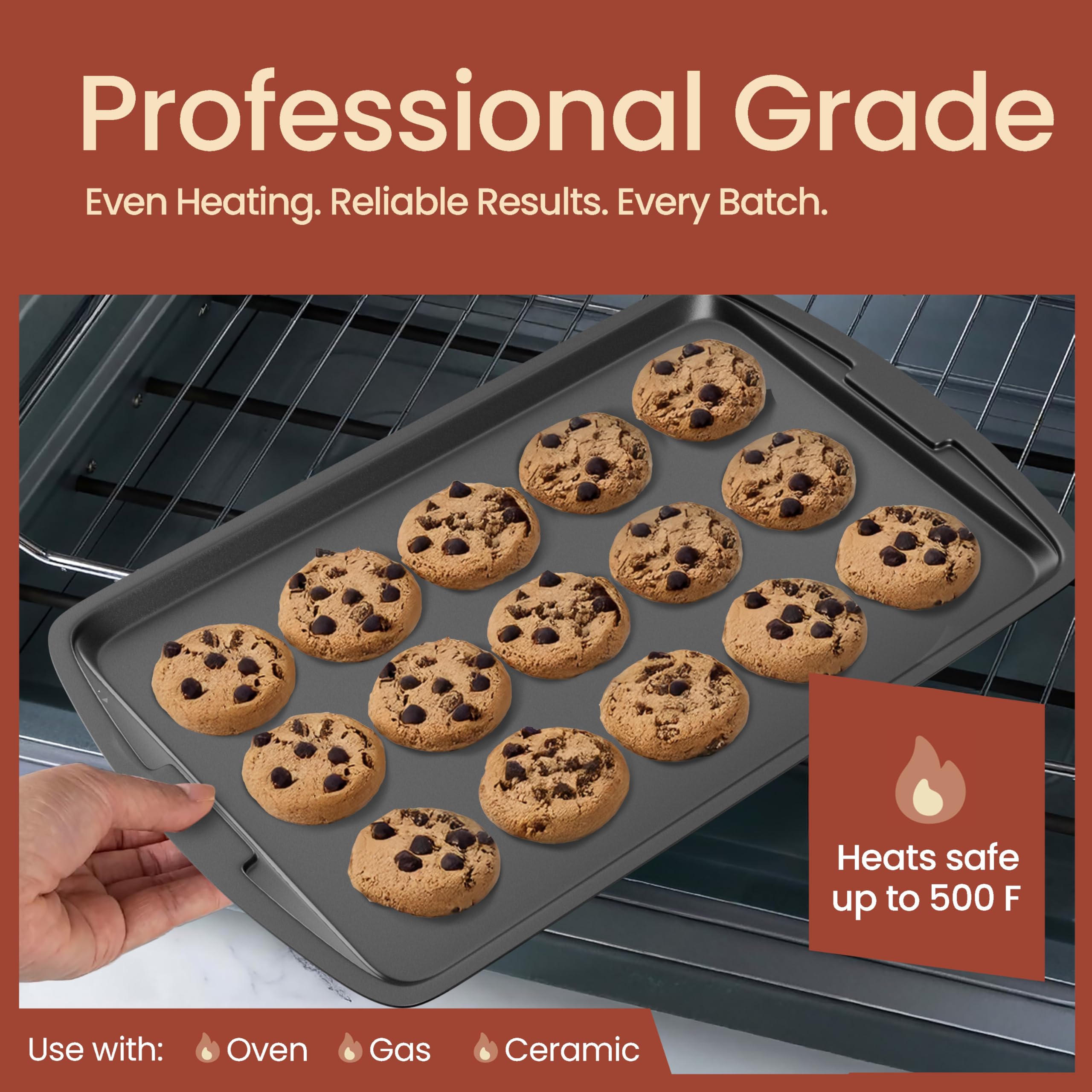Bakken- Swiss Kitchen Baking Pan Set - Nonstick Coating, Commercial Grade Carbon Steel, Baking Kitchen Essentials, Oven Safe Tray (up to 450° F), Set of 3, Gray
