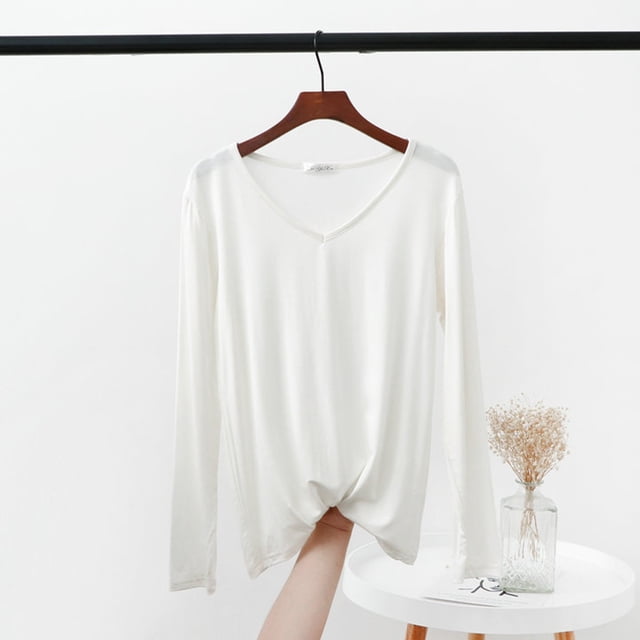MHFRRA Camiseta de Manga Larga, Holgada, Informal, Básica, Cómoda y Suave, con Cuello Redondo para Uso Diario. Blanco