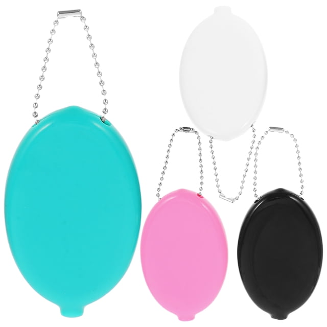 SHISUYAN 4pcs Coin Purse Oval Coin Holder Portable Coin Storage Pouch With Chain Small Money Organizer For Men Women Travel Multi Purpose