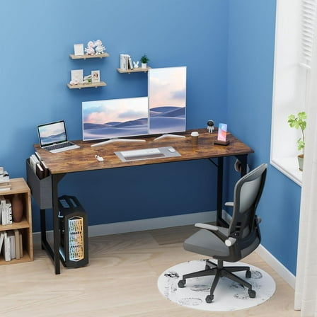 55 Inch Office Computer Desk Modern Simple Style Writing Study Work Table for Home Bedroom - Wood Brown