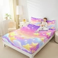 thumbnail image 4 of Manfei Cartoon Stars Cloud Twin Sheet Sets for Kid, Fairy Tale Galaxy Twin Fitted Sheet, Kawaii Sky Print Flat Sheet, Lightweight Room Decor, 3pcs, 4 of 7