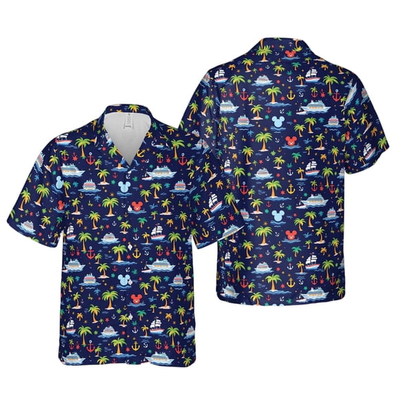 Mickey on Cruise Dark Blue Hawaiian Shirt, Unisex Adult Kid Disney Hawaiian Shirt, Disney Cruise Vacation Hawaiian Shirt