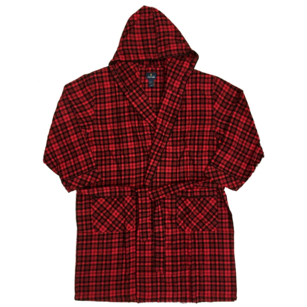 Stafford Stafford Mens Big & Tall Red Plaid Cotton Hooded Robe