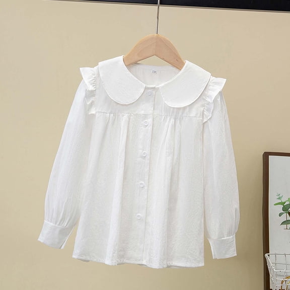 Elegant Long Sleeve Party Blouse for Girls Ruffled Button Down Shirt School Top Children's Formal Wear T-Shirts Kids Short Sleeve Crewneck Solid Basic Tees Casual Tops