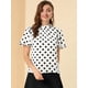 thumbnail image 4 of Allegra K Blusa Corta Manga Acampanada Ojo De Cerradura En La Espalda Plisado Cuello Alto Lunares Top Para Mujer Blanco Negro XL, 4 of 6