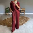 thumbnail image 2 of BLOCLOALO 2 Piece Lounge Set 3/4 Sleeve Tops Outfits Short Sleeve V Neck Tops and Wide Leg Pants Sets Loungewear Casual Summers V Neck Blouses Oversized Lounge Sets Soft Lounge Sets for Women Wine L, 2 of 5