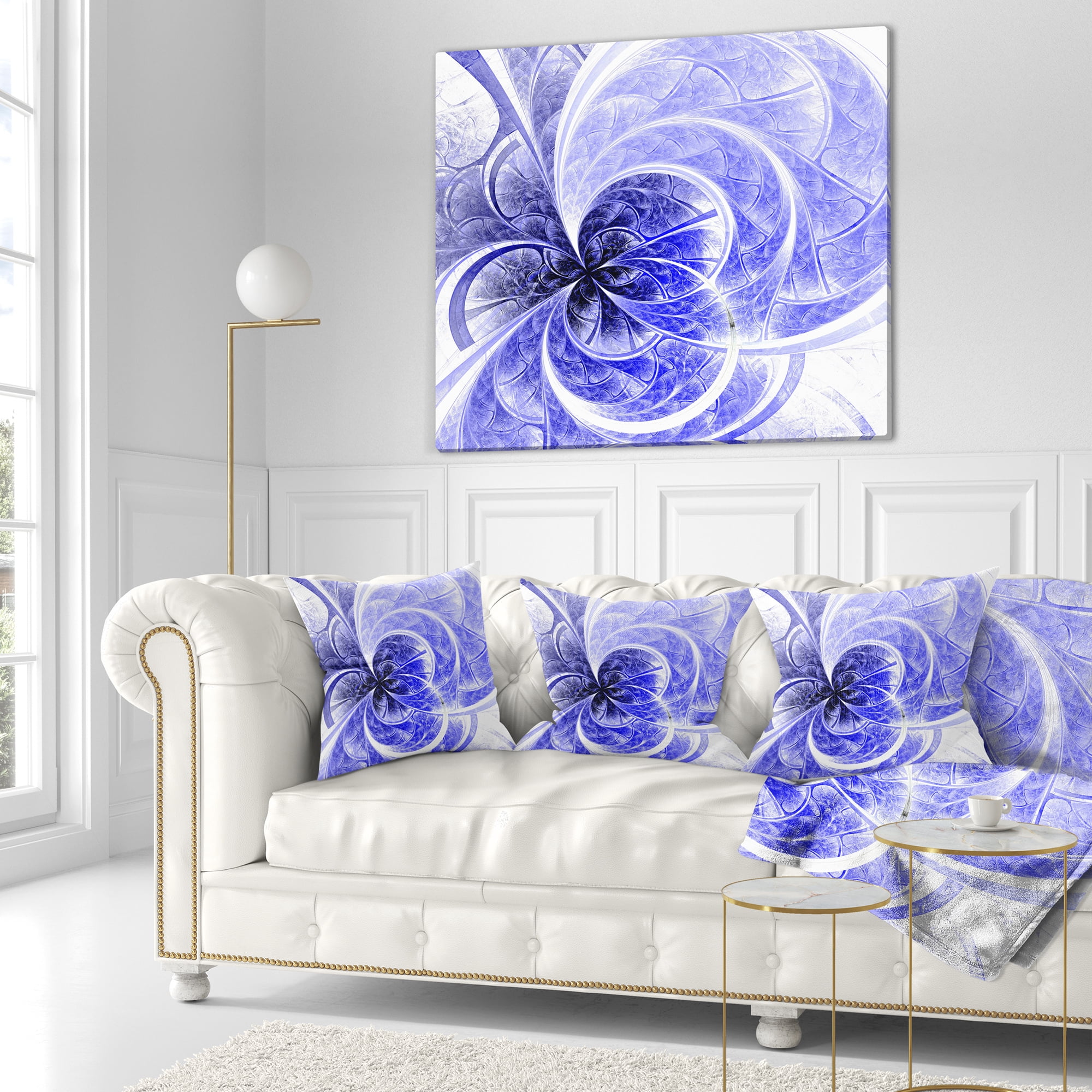 Designart Blue Light Fractal Flower Pattern - Abstract Throw Pillow - 16x16