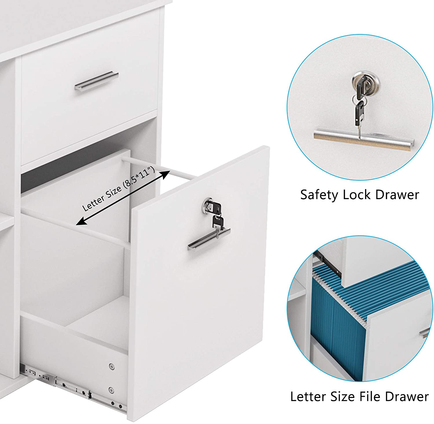 2 Drawers File Cabinet with Lock, Mobile Lateral Filing Cabinet for ...