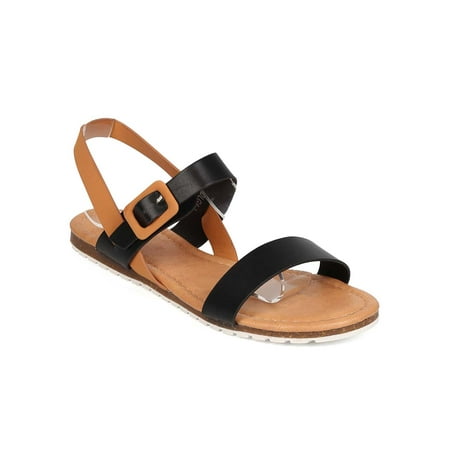 

New Women Betani Olga-1 Leatherette Open Toe Double Band Slingback Flat Sandal