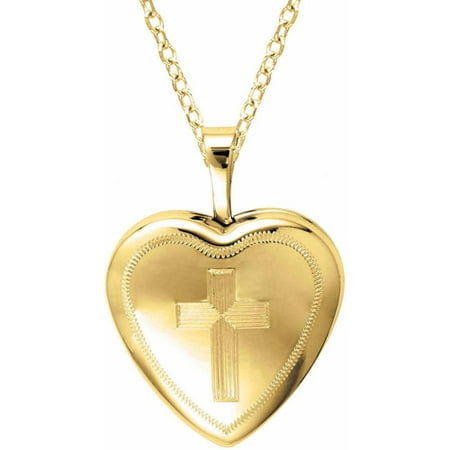 Yellow Gold-Plated Sterling Silver Heart-Shaped with Cross Locket