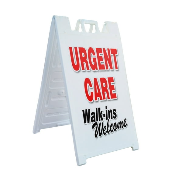 A-frame Sidewalk Urgent Care Walk-ins Welcome 24" x 36" Double Sided A-Frame Sidewalk Sign, Includes 2 Plastic Inserts | Foldable Portable White Signicade Sandwich Board Signs