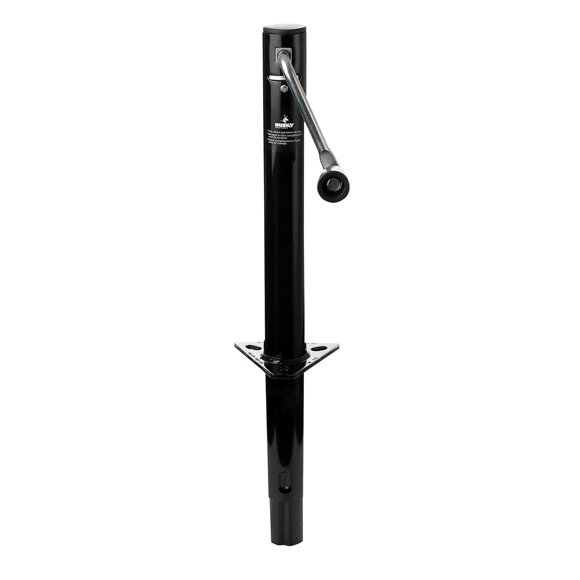 Husky Towing Trailer Tongue Jack 30782 Manual Side Wind; Round A Frame Jack; 2000 Tongue Weight Capacity; 14-13/16 Inch Travel; Retracts To 9-1/8 Inches; 2-1/4 Inch Outside Tube Diameter