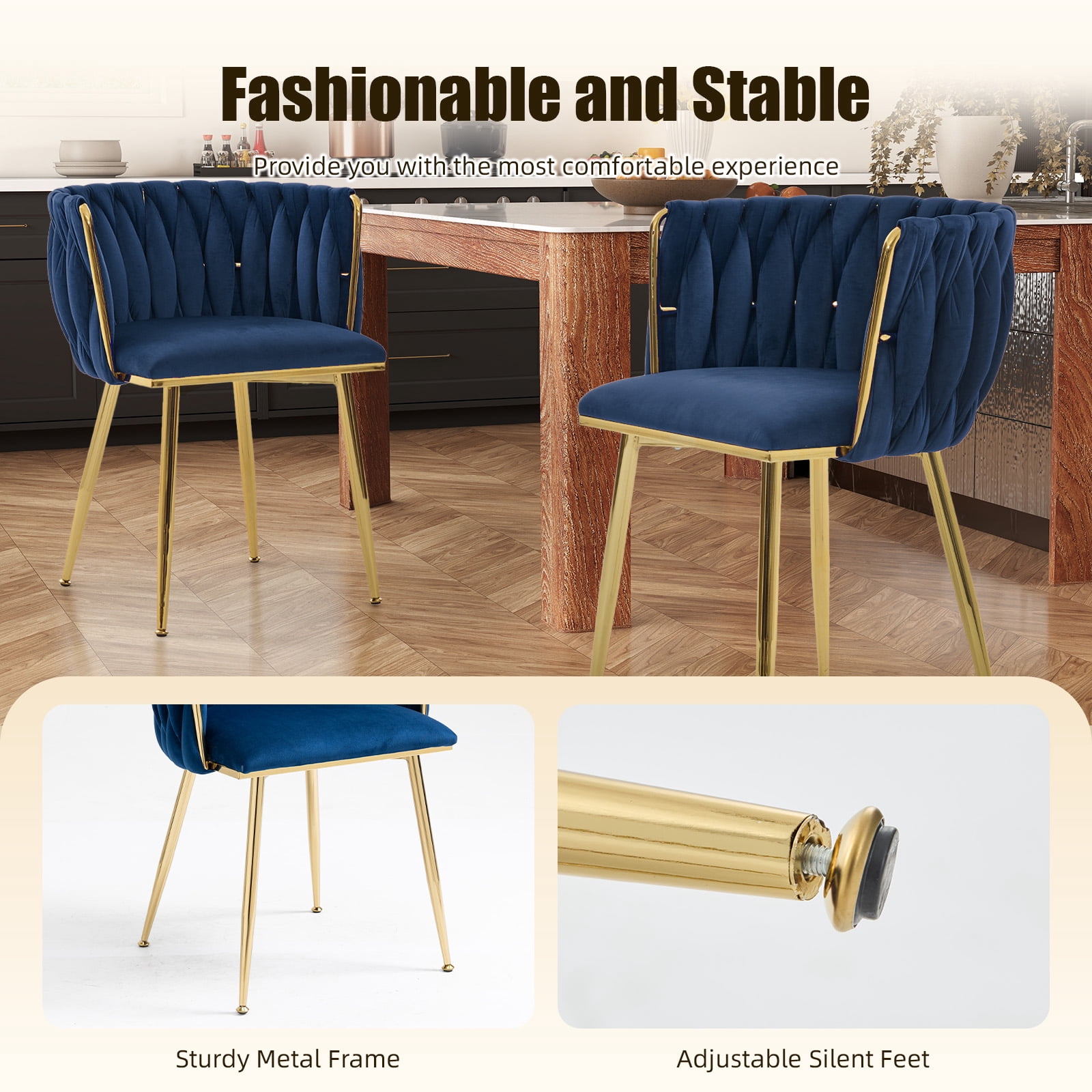 MOONMISS Dining Chairs Set of 6 with Metal Legs for Kitchen Dinning Room,Navy Blue