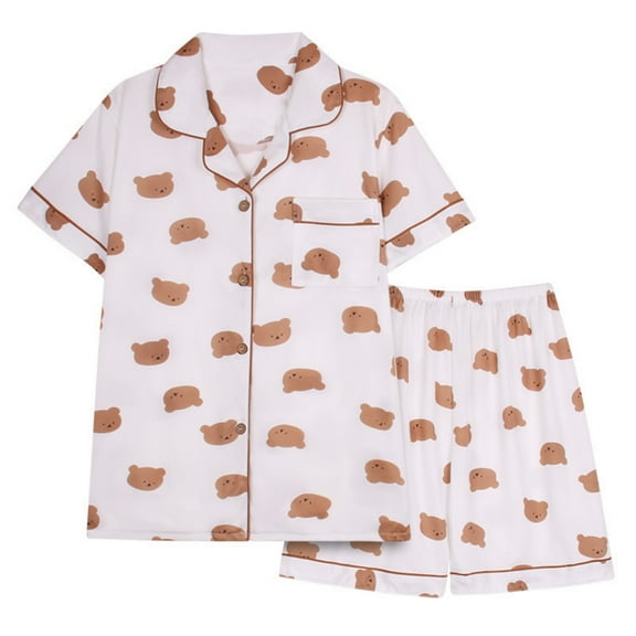 CaiJunJia Womens Pajama Sets 2 Piece Cotton Pjs Button Down Sleepwear Short Sleeve Lounge Set with Pockets