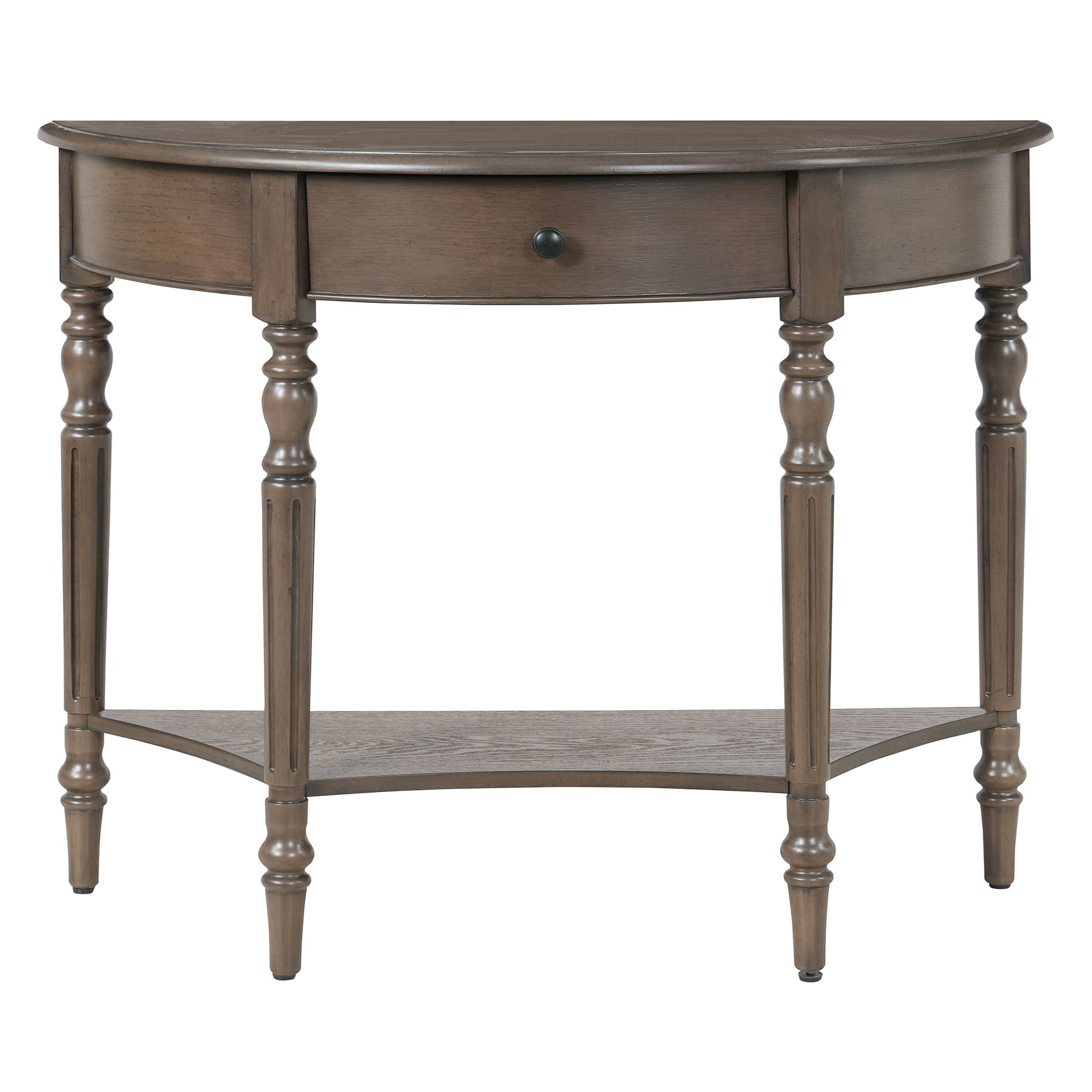 Farmhouse Half Moon Console Table with Drawer & Shelf, Rustic Accent Table, Sofa Table for Entryway, Living Room, Hallway and Foyer (Walnut)