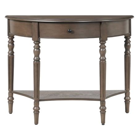 RIGO Half Moon Console Table with Drawer & Storage Shelf Rustic Demilune Sofa Table Turned Solid Wood Leg Entryway Accent Table for Hallway Small Spaces