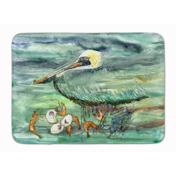Watery Pelican, Shrimp Crab and Oysters Machine Washable Memory Foam Mat