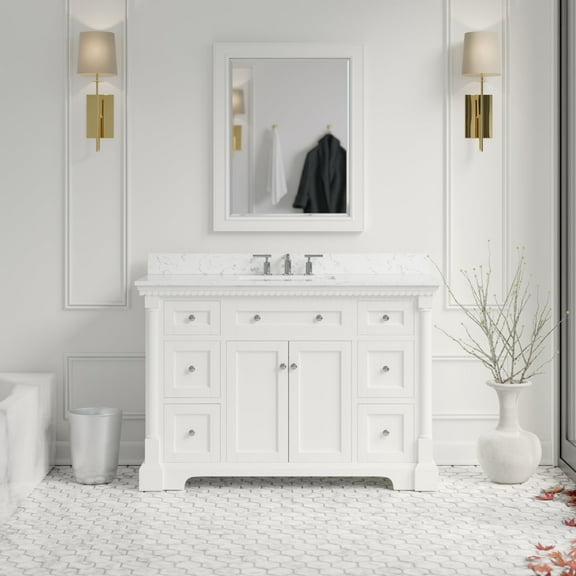 Sydney 48" Bathroom Vanity with White Cabinet and Engineered Marble Top