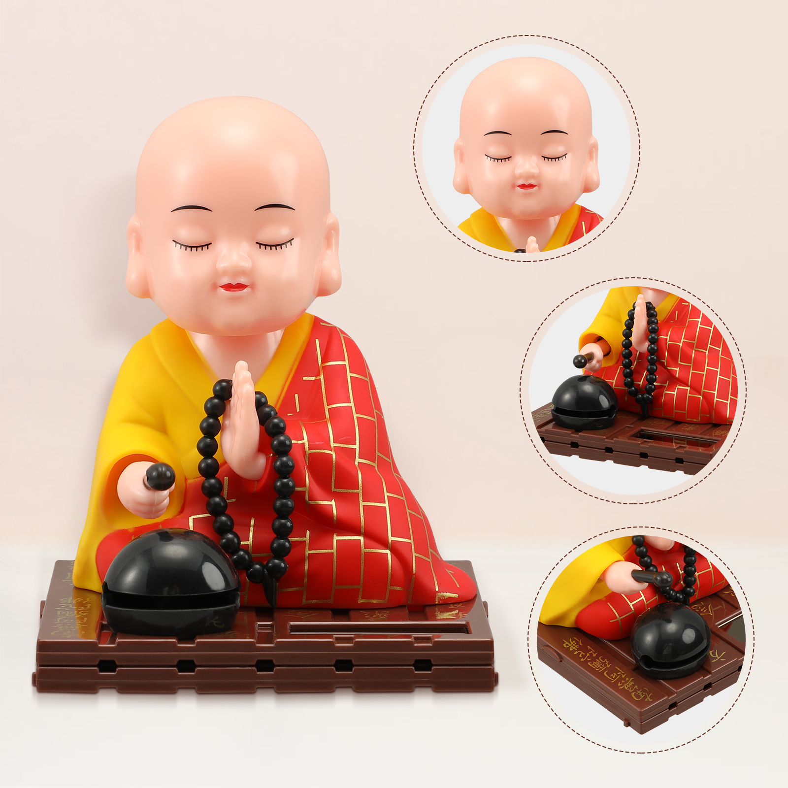 1pc Solar Powered Bobblehead Monk Figurine Buddha Monk Statue Home Car ...