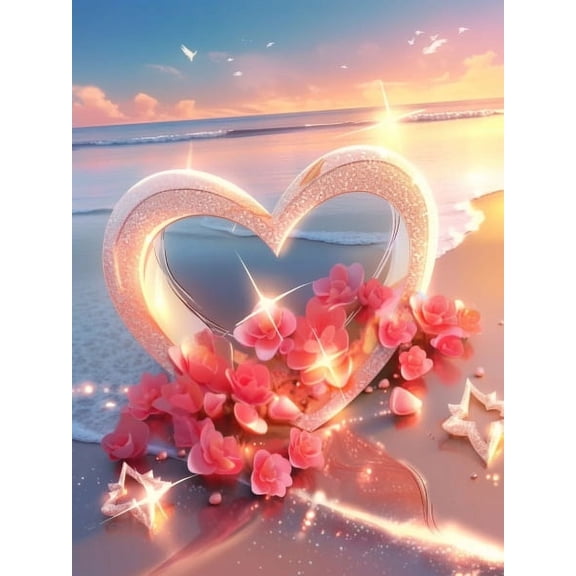 HsdsBebe Valentine's Diamond Art Painting Kits for Adults, Seaside Love DIY Diamond Art,Gem Art Craft Home Game for Kids