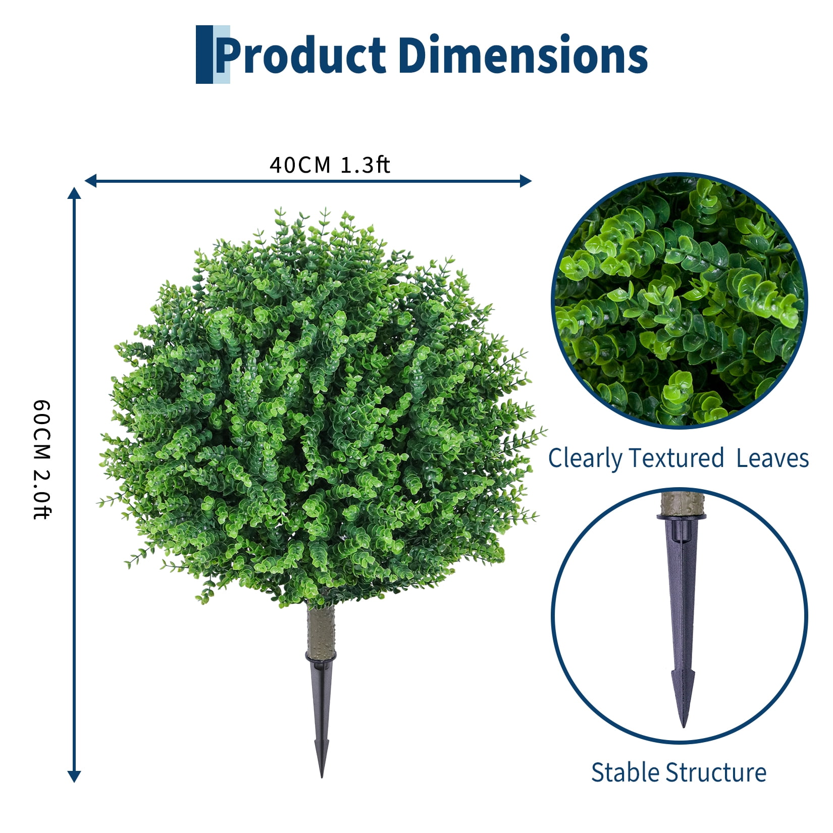 24" Artificial Topiary Ball Trees, Outdoor Artificial Shrubs Faux Bushes UV Resistance Greenery Fake Plants Tree with Ground Spike for Garden Porch Patio Indoor Decoration (2 Pack)