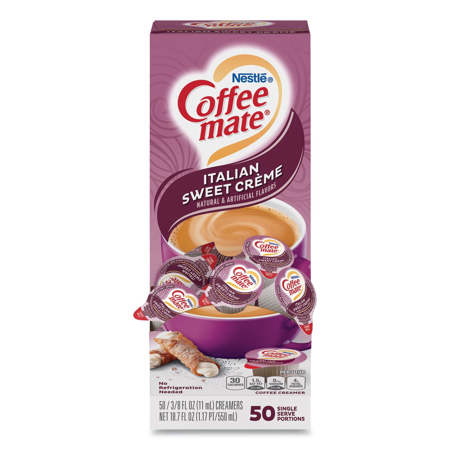Coffee Mate® Lqd Coffee Creamer, Italian Sweet Creme, 0.38 Oz Mini Cups, 50/box, 4 Boxes/carton, 200 Total/carton