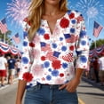 thumbnail image 2 of vigerkar 4th of July Shirts for Women Henley V Neck Button 3/4 Sleeve Tops Independence Day American Flag Patriotic T Shirts (Red, S), 2 of 8
