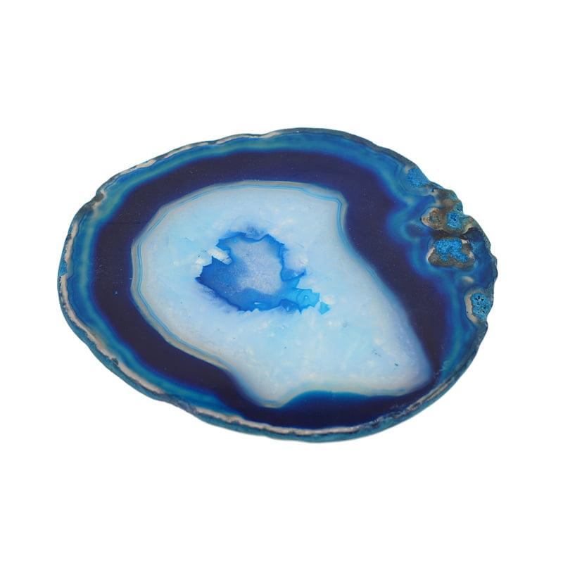 80-100mm Gold Edge Agate Quartz Crystal Slices Coaster Home Ornament Blue 