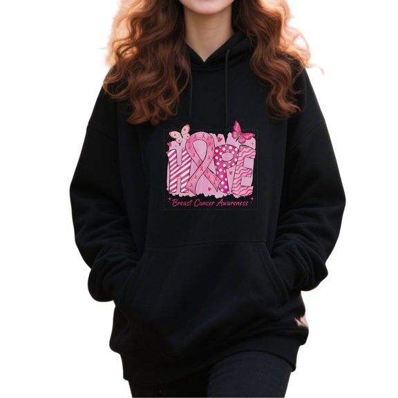 Graphic Breast Cancer Awareness Hoodie for Men and Women, Unisex Pullover Hooded Sweatshirt, Comfortable Cotton Poly Blend, Support and Awareness Casual Outfit
