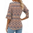 thumbnail image 4 of Shine Up Blouses for Womens Floral Print Tunic Tops Summer V-Neck 3/4 Ruffle Sleeve Blouse, 4 of 8