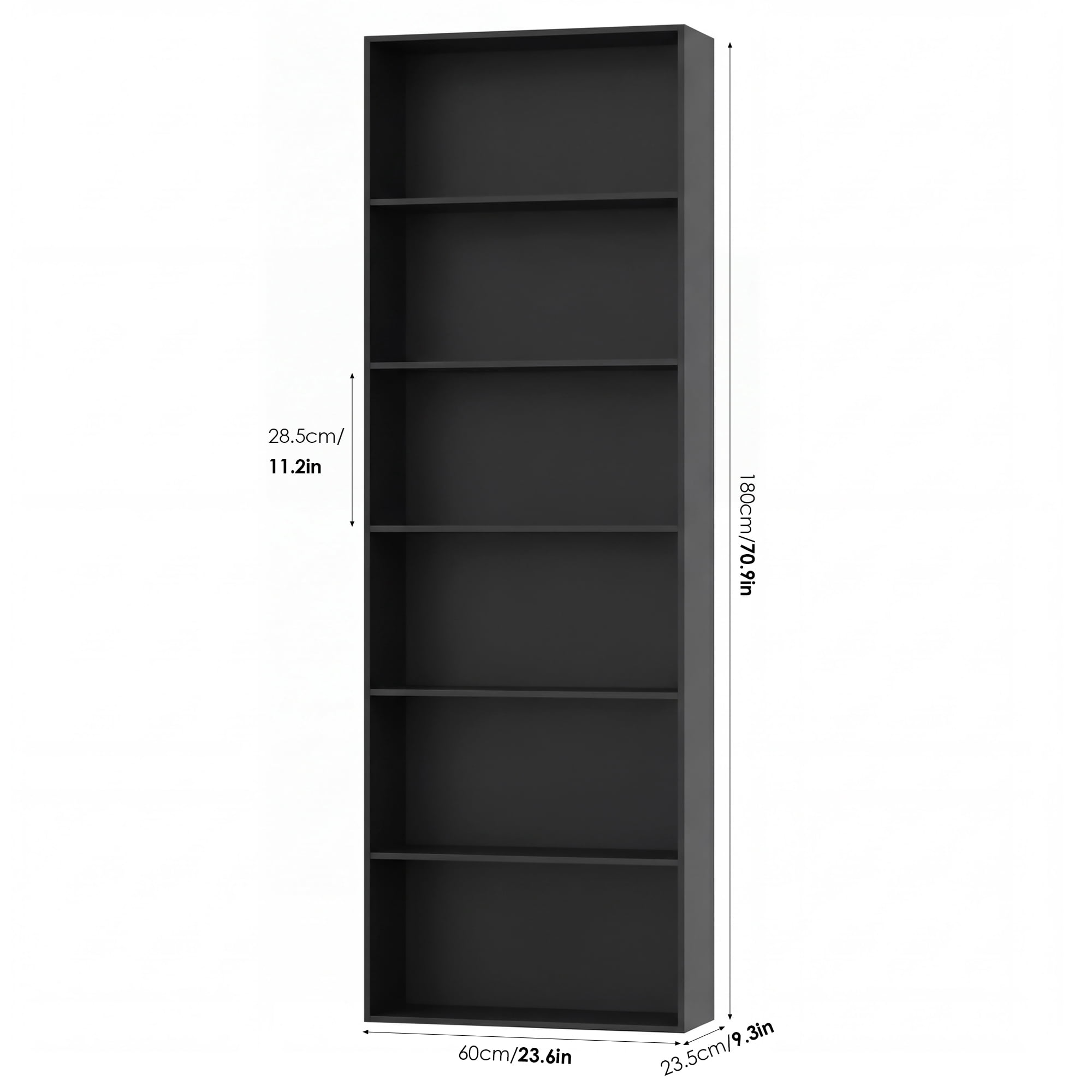 Homfa 6 Tier Tall Bookshelf and Bookcase, 2PC Wooden Bookcase Display Shelf for Living Room Home Office Library Storage, Black