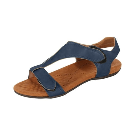 asdoklhq Sandals for Women Summer Ladies Flat Heel Slippers Sandals Casual Women s Shoes Blue 42