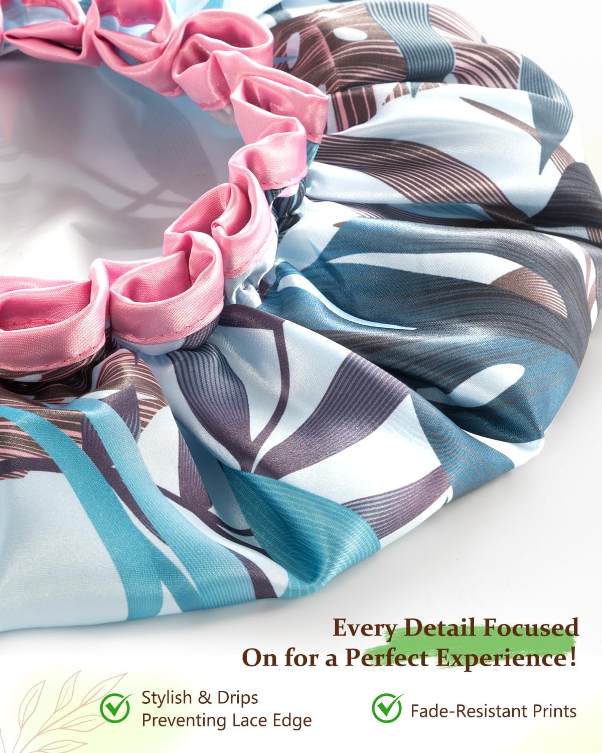 mikimini Large Shower Cap for Women Reusable Waterproof, Hair with Double Layers, Tropic Style Cover Elastic Band suit Long Hair, Braids