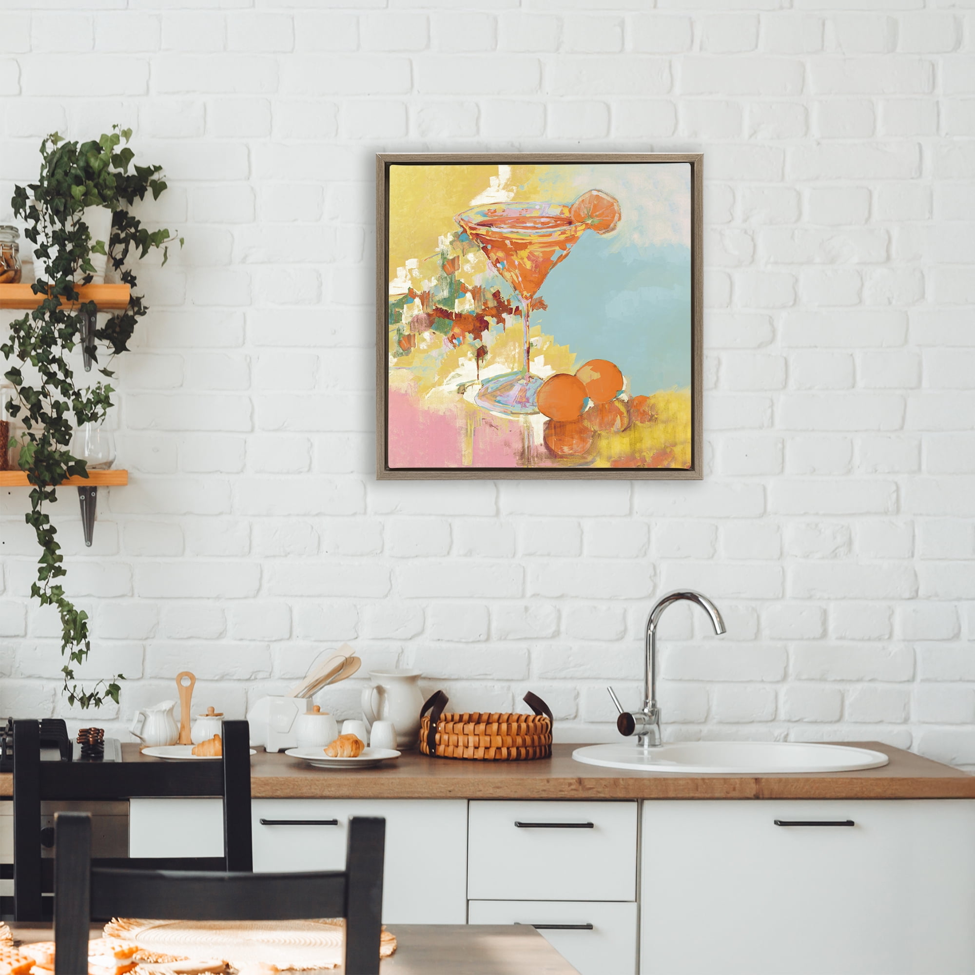 Stupell Industries Summer Citrus Martini Brown Framed Floater Canvas Wall Art, design by Jane Slivka