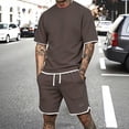 thumbnail image 2 of Hearthz Men's 2 Piece Set Summer Outfits Waffle Knit Men's Short Sleeve T-Shirt & Shorts Set Workout Casual Beach Outfit Two Piece Summer Set Coffee XXL, 2 of 5