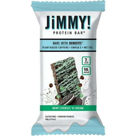 JiMMY! Mint Cookies 'N Cream (Wake & Focus) Protein Bars, 12 Count