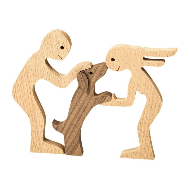 Estatua de perro y humano, estatua de madera, adorno de mesa, figuras coleccionables de perros, escultura de perros para estantería, escritorio, ofici
