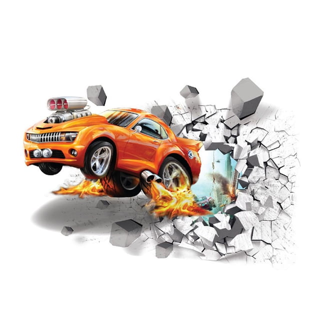 Etiqueta engomada de la pared de la rotura del coche 3D extraíble dormitorio papel pintado decorativo calcomanías de PVC tatuaje Scienceny JJ13207-00
