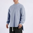 thumbnail image 7 of YUGYXL Mens Oversized Sweatshirts Lightweight Casual Crew Neck Long Sleeve Tunic Top Side Slit High-Low Hem Soft Pullover Blue XL, 7 of 7