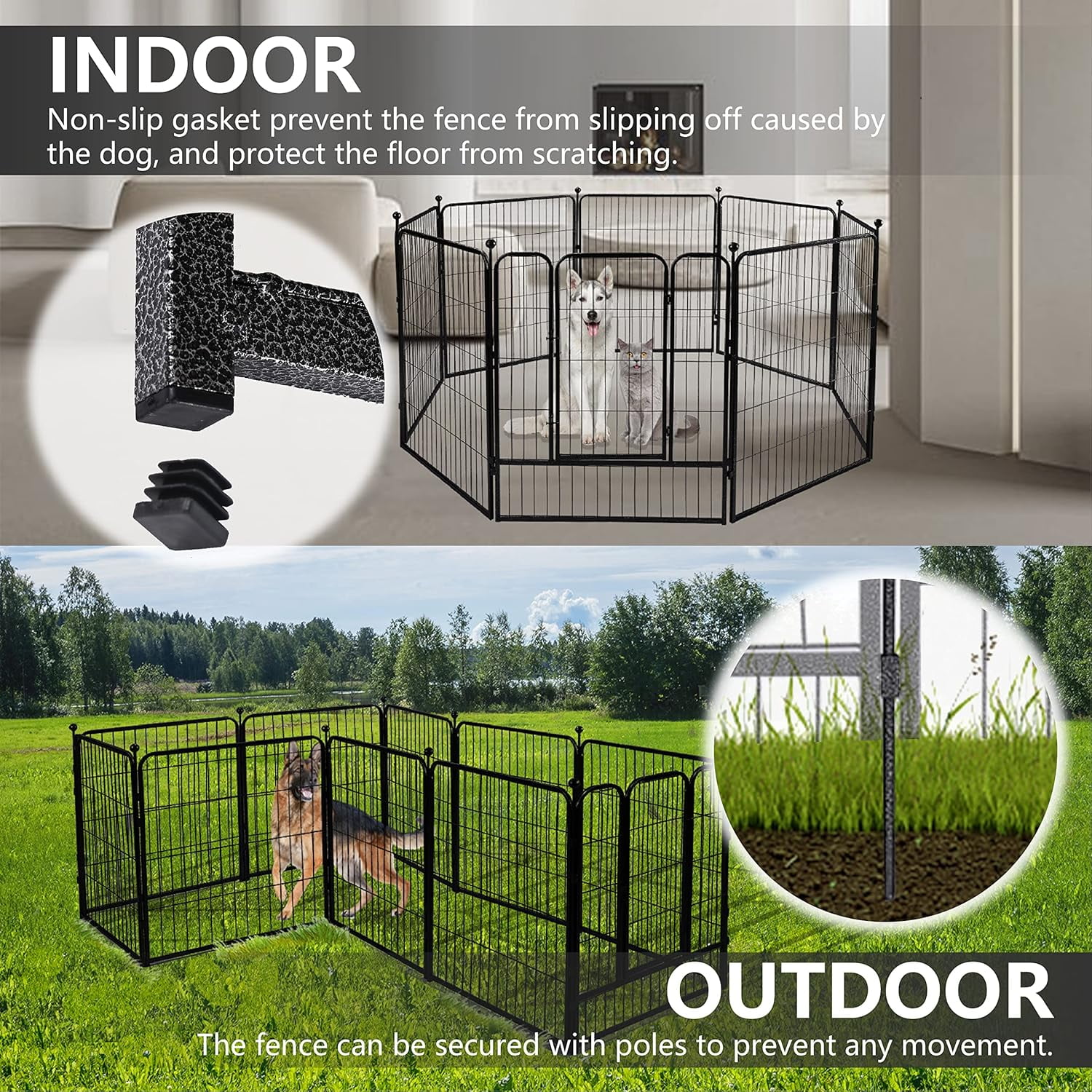 Petorldog 24" Metal Playpen, 8 Panels – Pet Fence for Indoor & Outdoor Use | Black/Silver