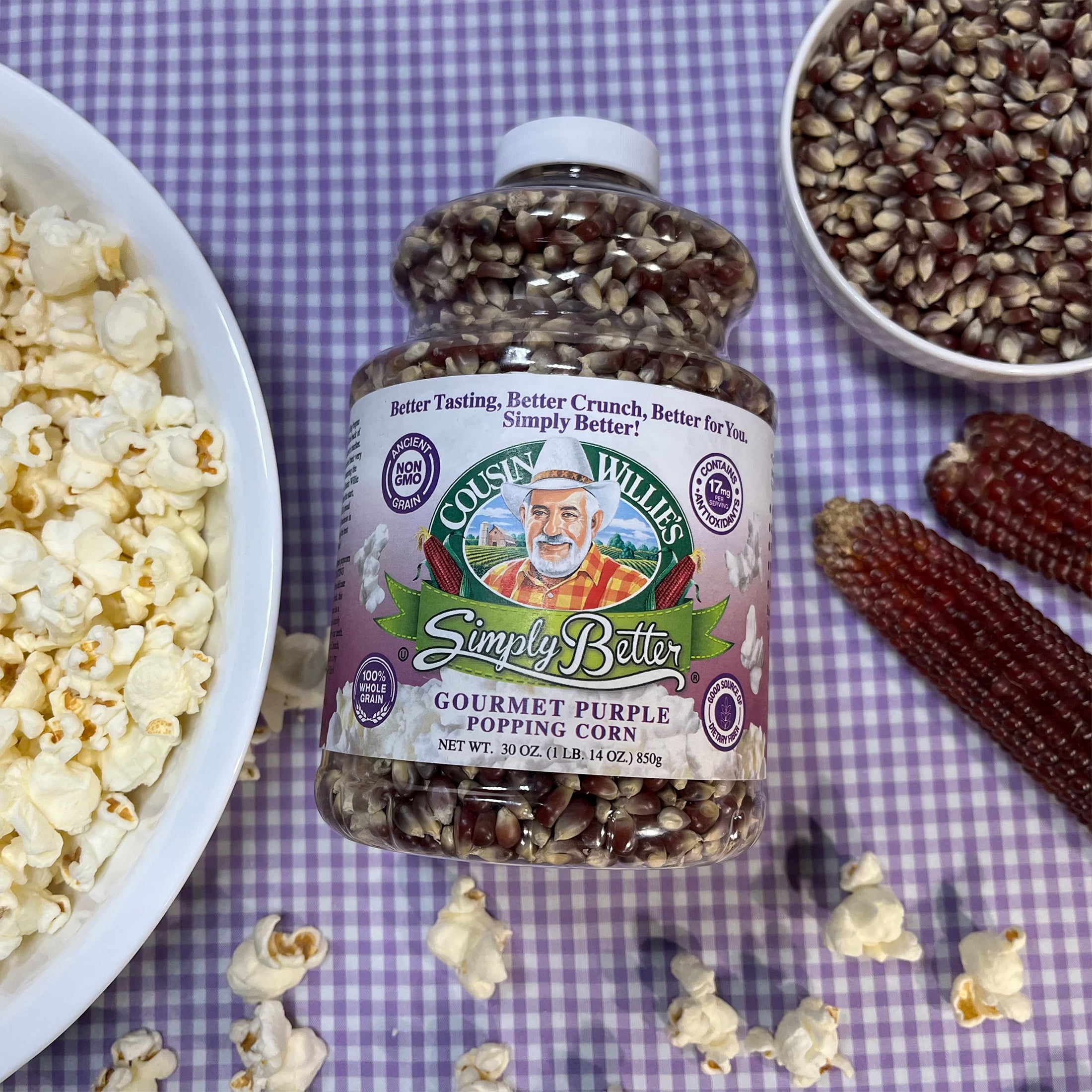 Cousin Willie's Purple Kernel Popcorn 30oz Jar - Kosher, Gluten Free, Non-GMO