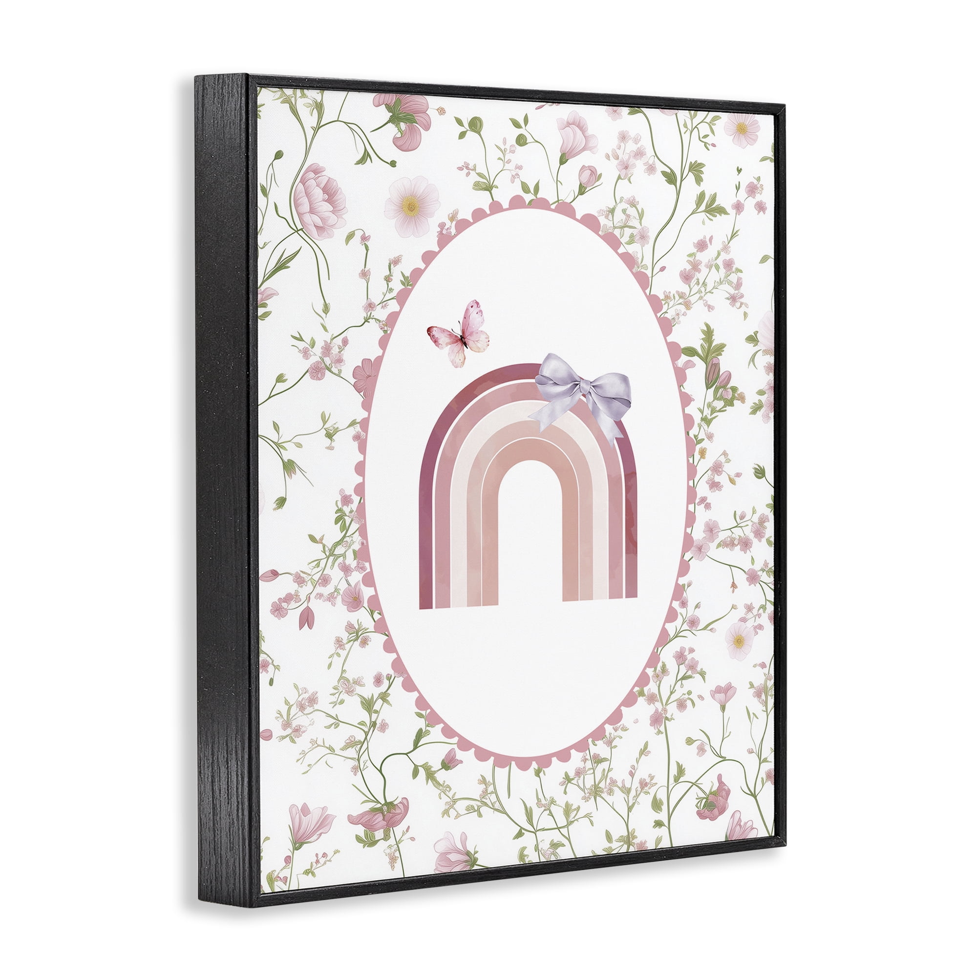 Stupell Industries Floral & Ribbon Rainbow Black Framed Giclee Art, design by Christine Simpson Art