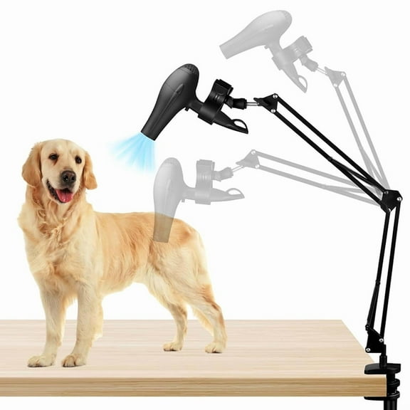 Dog Hair Dryer Holder,360° Rotatable Hands-Free Pet Dryer Holder, with Adjustable Clamp , Fits Most Hairdryers