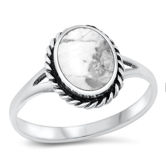 White Buffalo Simulated Turquoise Ring .925 Sterling Silver Band Blue CZ Jewelry Female Size 8