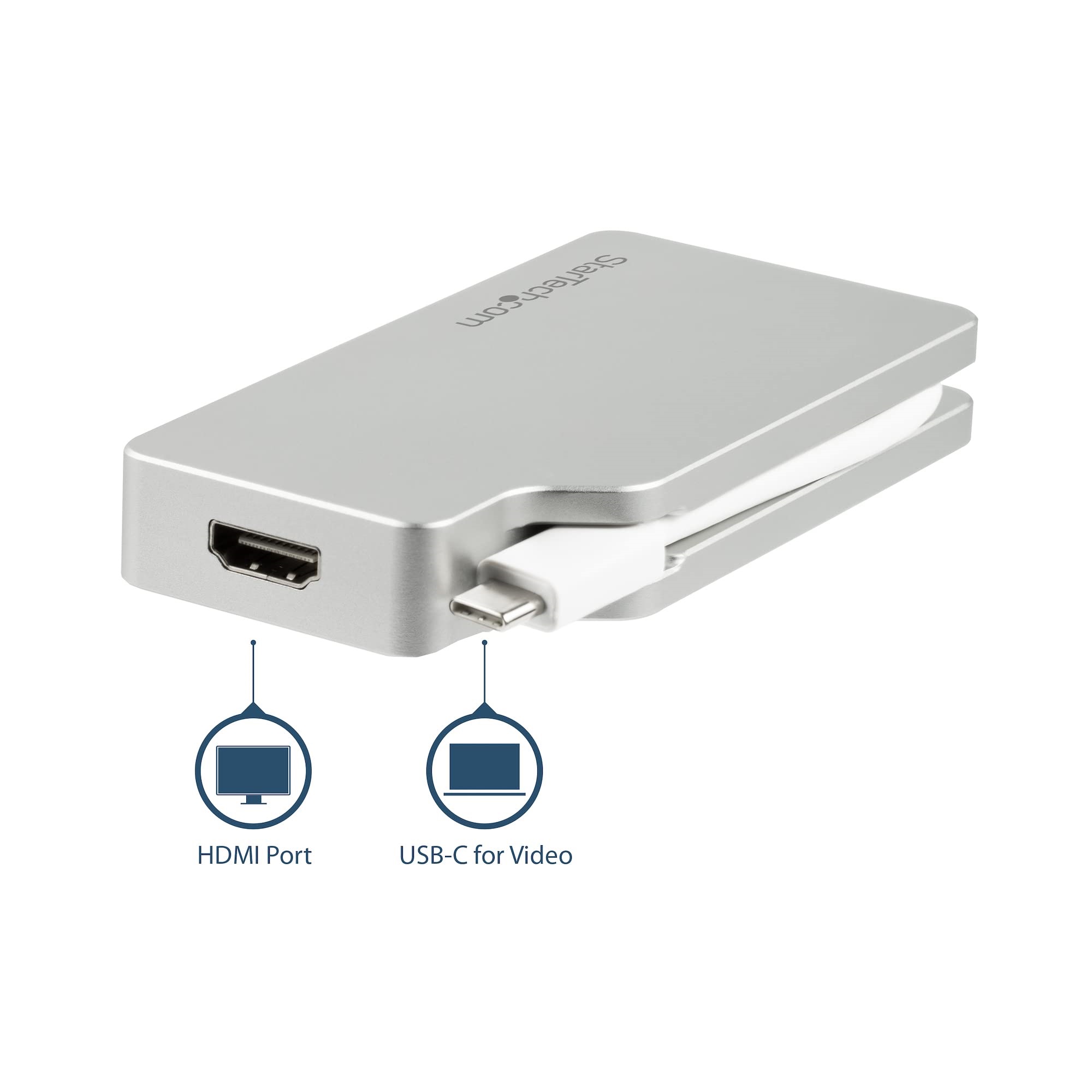 StarTech Aluminum Travel A/V Adapter: 4-in-1 USB-C to VGA, DVI, HDMI or mDP