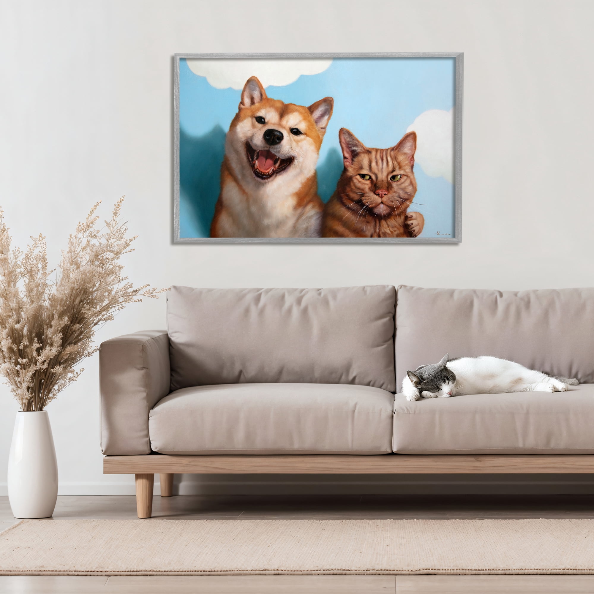 Stupell Industries Adopted Brother Dog & Cat Gray Framed Giclee Art, design by Lucia Heffernan