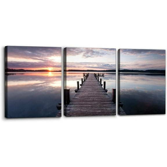 FCCUYE 3 Pieces Canvas Print Wall Art Set Lake Sunset Landscape Modern Walls Decoration for Living Room Bedroom Office Reeds Birds Flying Shore Dusk Pictures Painting d Artwork - 12"x16"x3 Panels